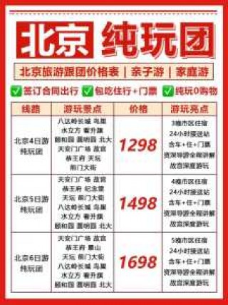 北京旅游团三日游费用，北京旅游团报价三日游多少钱,不购物？